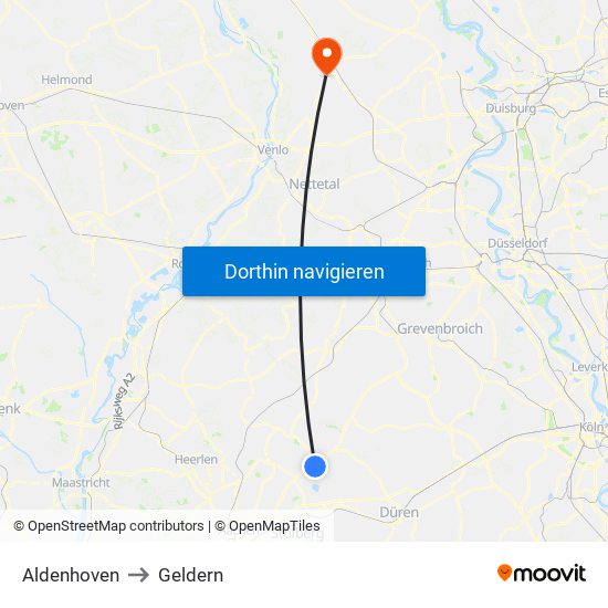 Aldenhoven to Geldern map