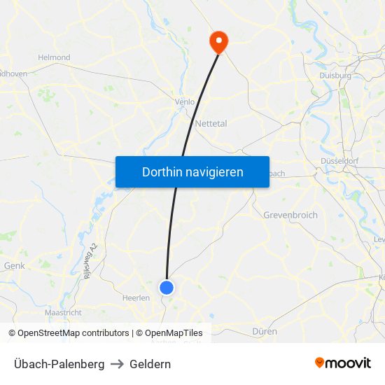 Übach-Palenberg to Geldern map