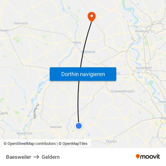 Baesweiler to Geldern map