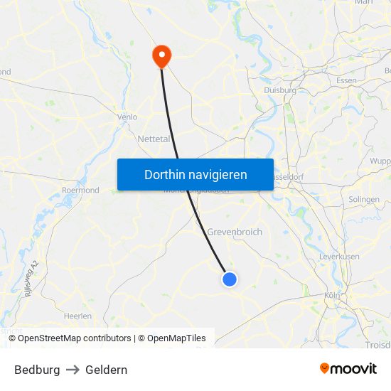 Bedburg to Geldern map