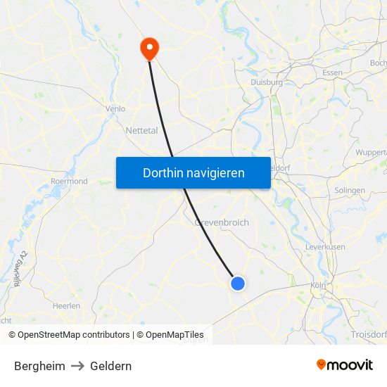 Bergheim to Geldern map