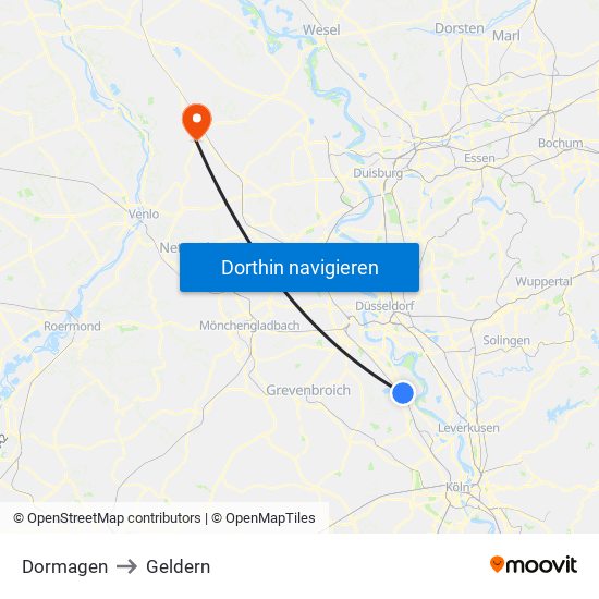 Dormagen to Geldern map