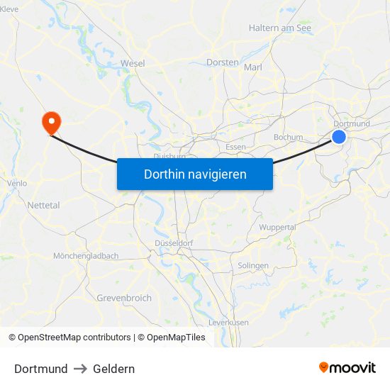 Dortmund to Geldern map