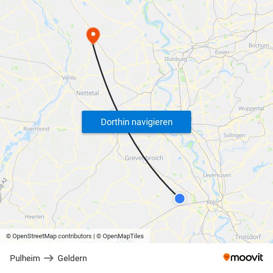 Pulheim to Geldern map