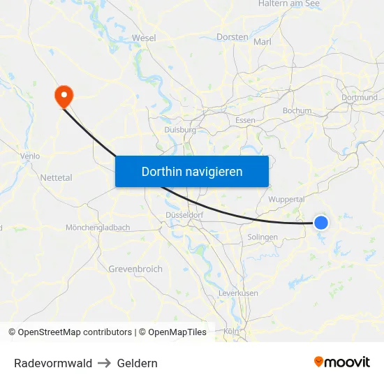 Radevormwald to Geldern map
