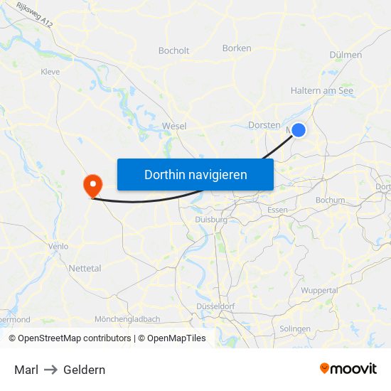 Marl to Geldern map