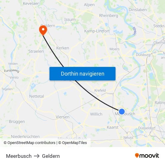 Meerbusch to Geldern map