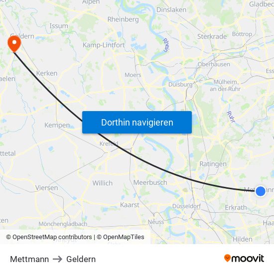 Mettmann to Geldern map