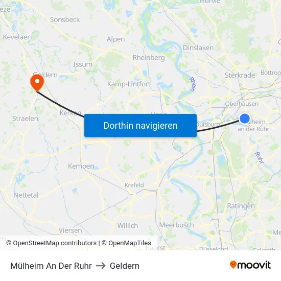 Mülheim An Der Ruhr to Geldern map