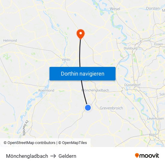 Mönchengladbach to Geldern map