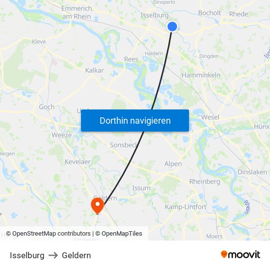 Isselburg to Geldern map