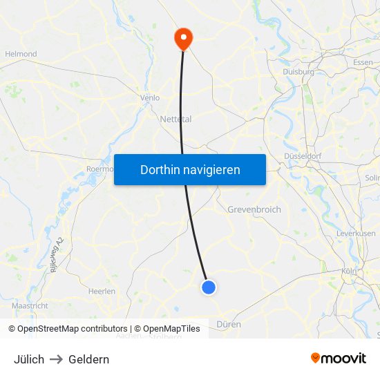 Jülich to Geldern map