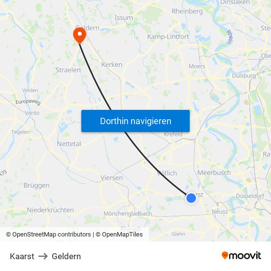 Kaarst to Geldern map