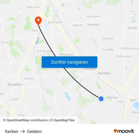 Kerken to Geldern map