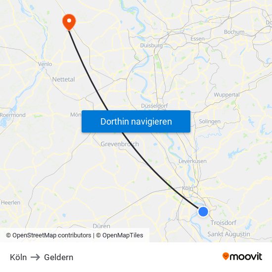 Köln to Geldern map