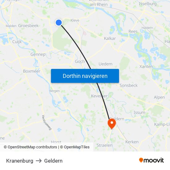 Kranenburg to Geldern map