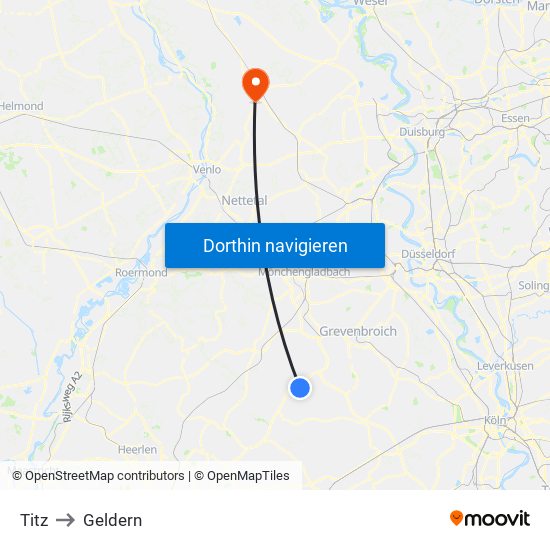 Titz to Geldern map