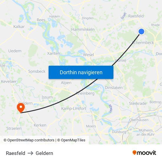 Raesfeld to Geldern map