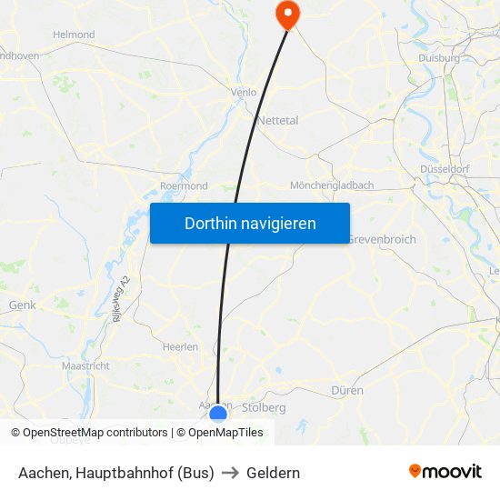 Aachen, Hauptbahnhof (Bus) to Geldern map