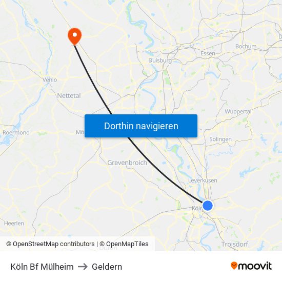 Köln Bf Mülheim to Geldern map