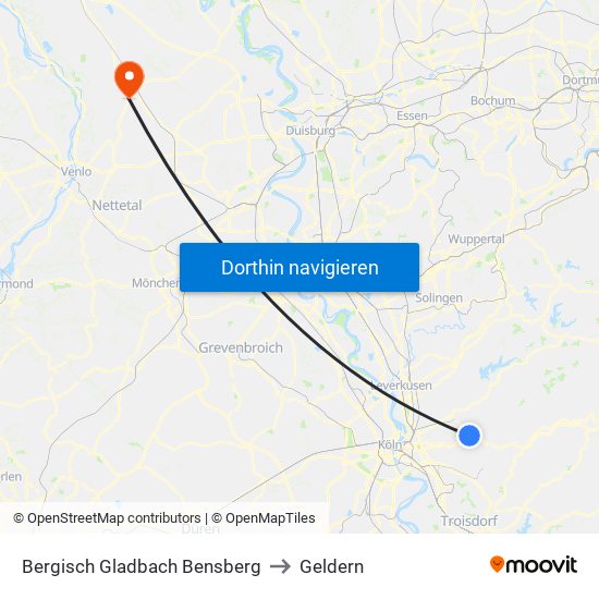 Bergisch Gladbach Bensberg to Geldern map