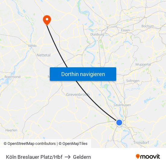 Köln Breslauer Platz/Hbf to Geldern map