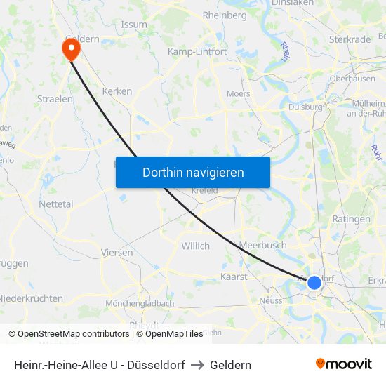 Heinr.-Heine-Allee U - Düsseldorf to Geldern map