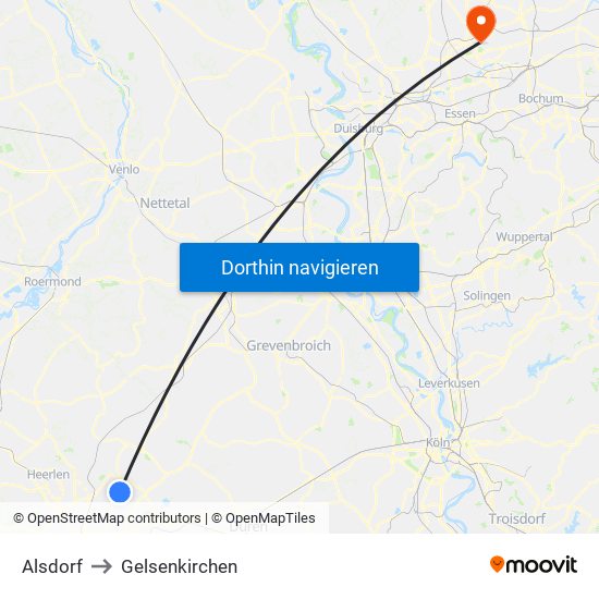 Alsdorf to Gelsenkirchen map