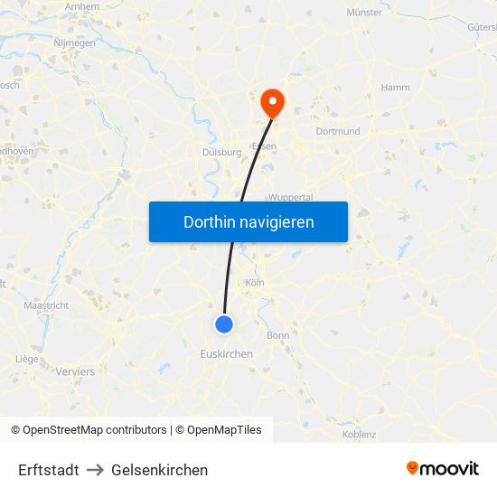 Erftstadt to Gelsenkirchen map