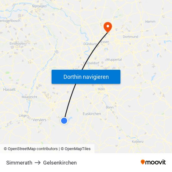 Simmerath to Gelsenkirchen map