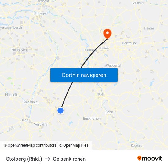 Stolberg (Rhld.) to Gelsenkirchen map