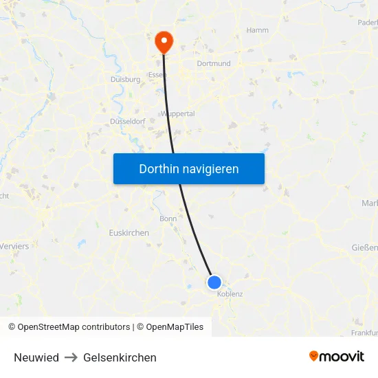 Neuwied to Gelsenkirchen map