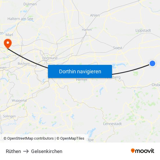 Rüthen to Gelsenkirchen map