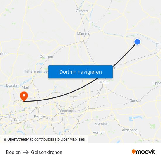 Beelen to Gelsenkirchen map