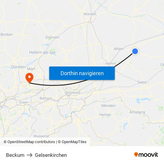 Beckum to Gelsenkirchen map