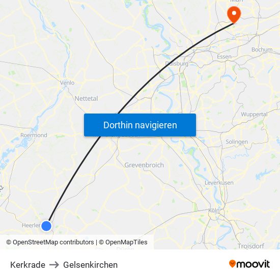 Kerkrade to Gelsenkirchen map