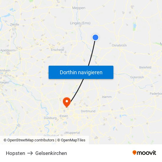 Hopsten to Gelsenkirchen map