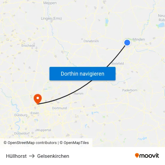 Hüllhorst to Gelsenkirchen map