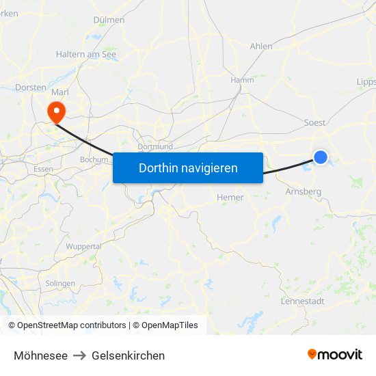 Möhnesee to Gelsenkirchen map