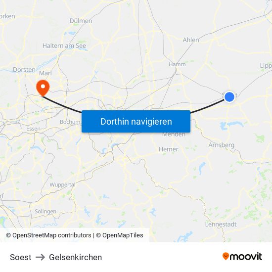 Soest to Gelsenkirchen map