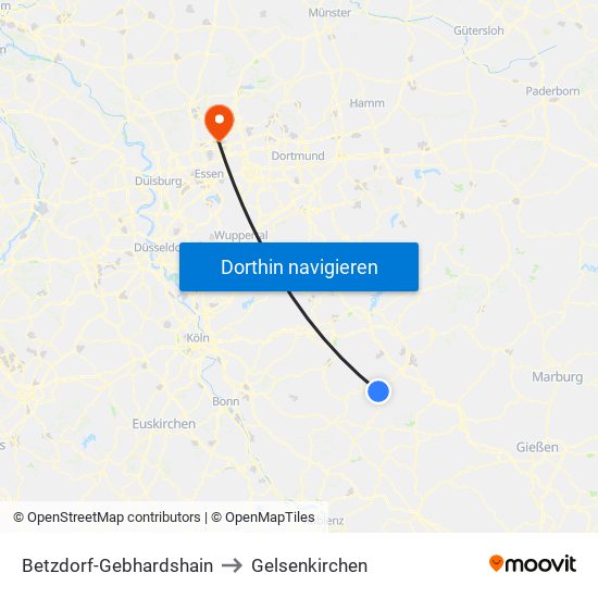 Betzdorf-Gebhardshain to Gelsenkirchen map