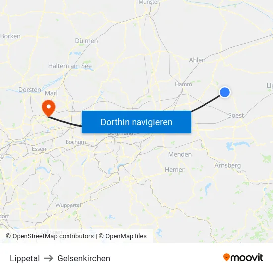 Lippetal to Gelsenkirchen map
