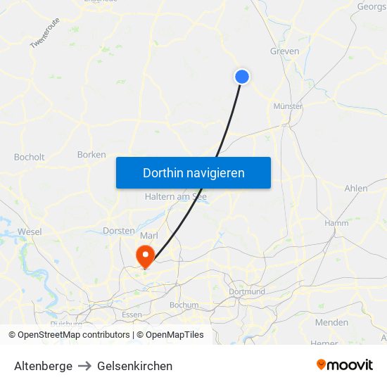 Altenberge to Gelsenkirchen map