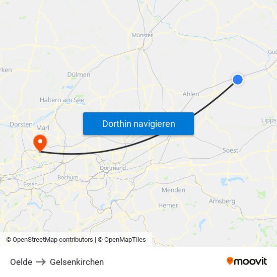 Oelde to Gelsenkirchen map