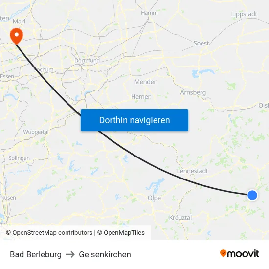 Bad Berleburg to Gelsenkirchen map