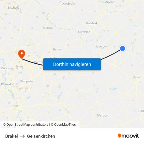 Brakel to Gelsenkirchen map