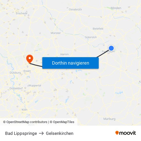 Bad Lippspringe to Gelsenkirchen map