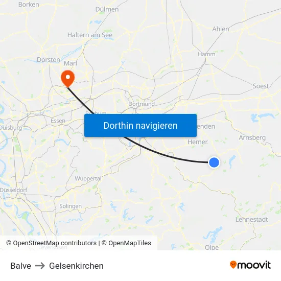 Balve to Gelsenkirchen map