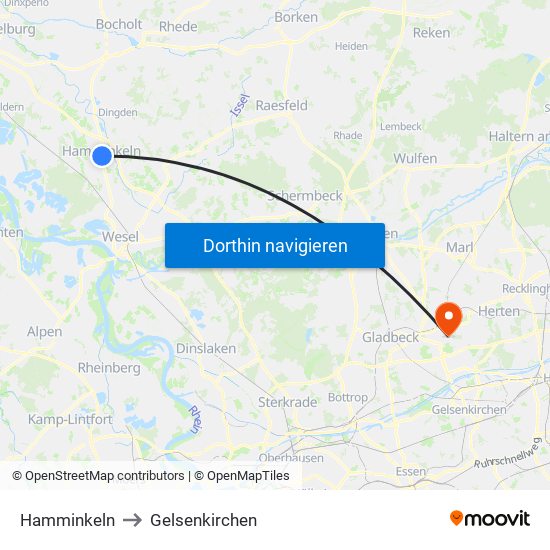 Hamminkeln to Gelsenkirchen map