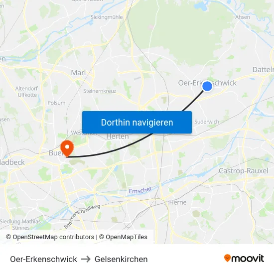 Oer-Erkenschwick to Gelsenkirchen map